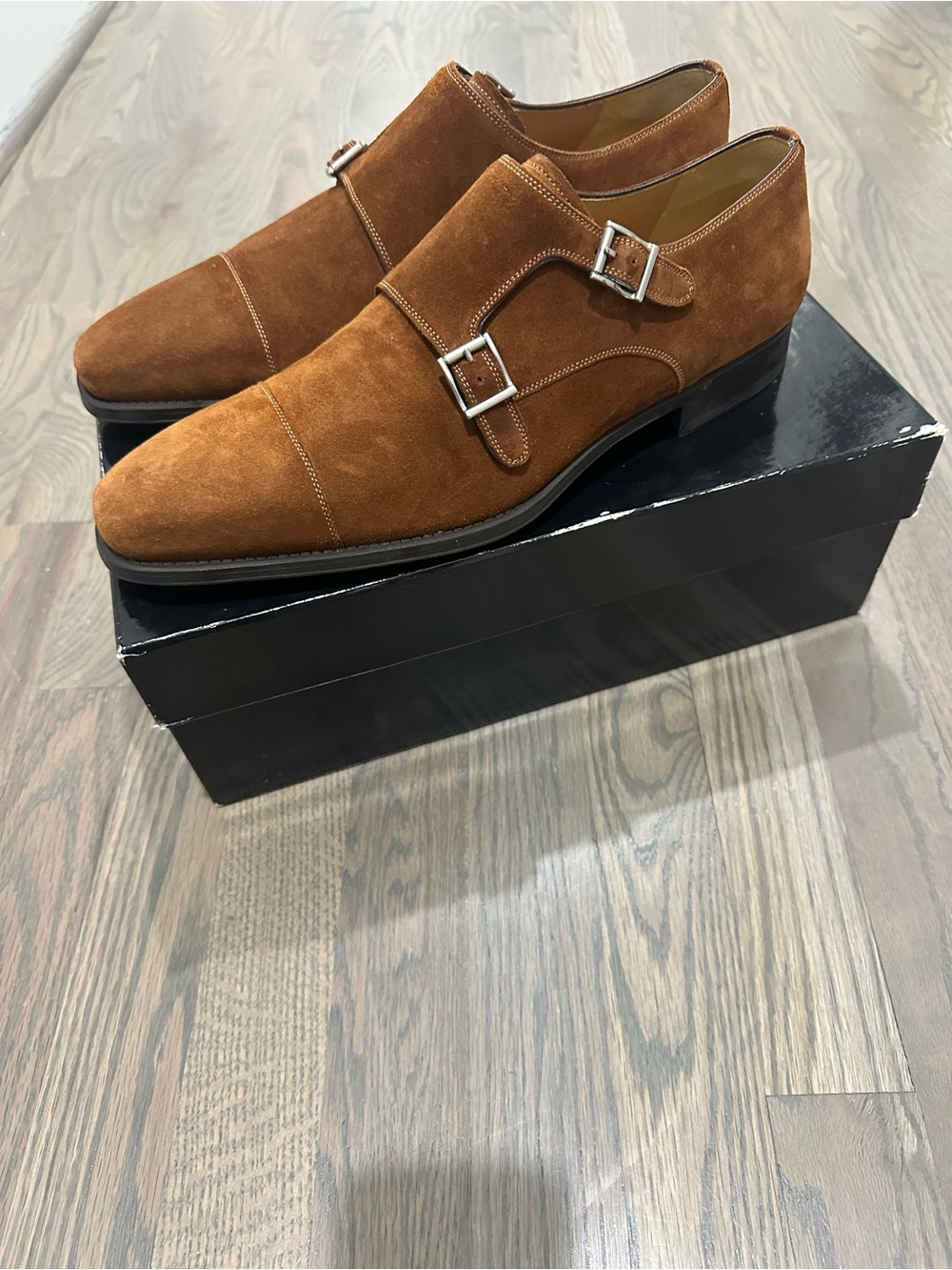Magnanni Cognac Suede Double Monk Strap Oxfords